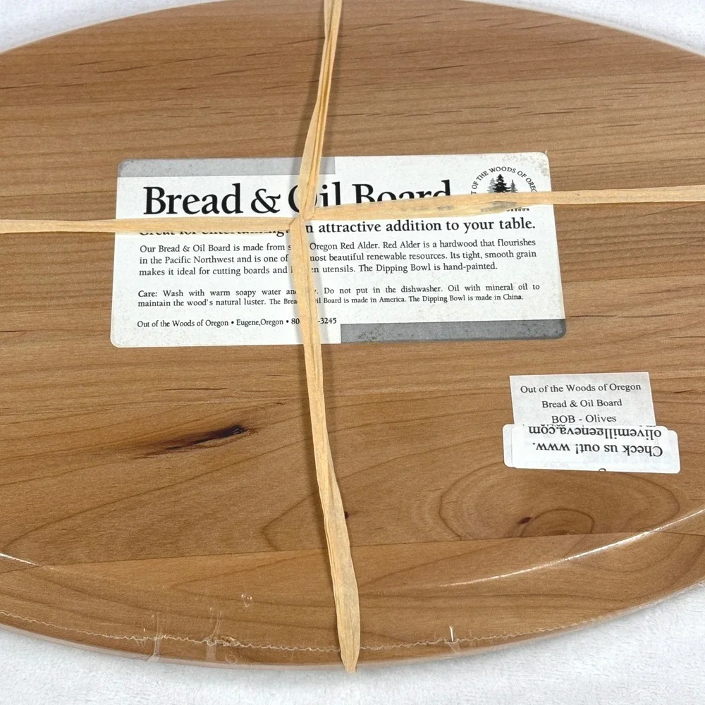 Out of the Woods of Oregon Red Alder Wood Bread & Oil Board w/ Ceramic Bowl NEW